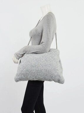 Chanel Silver Quilted Knit Pluto Glitter Shoulder Bag